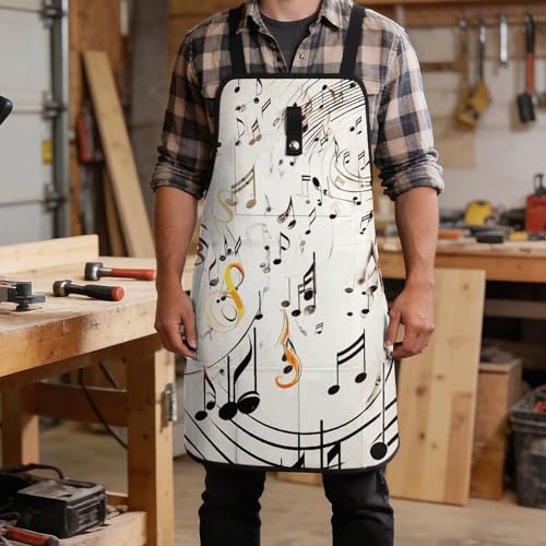 Delantal de trabajo con diseño de notas musicales, bolsillos ajustables miniatura 5