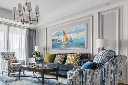 Ardemy Sailboat Canvas Wall Art Large Framed Nautical Pictures Wall Decor Living Room Coastal Paintings Ocean Textured Artwork Bedroom Dining Room Home Office, 48"x24" - Image 4