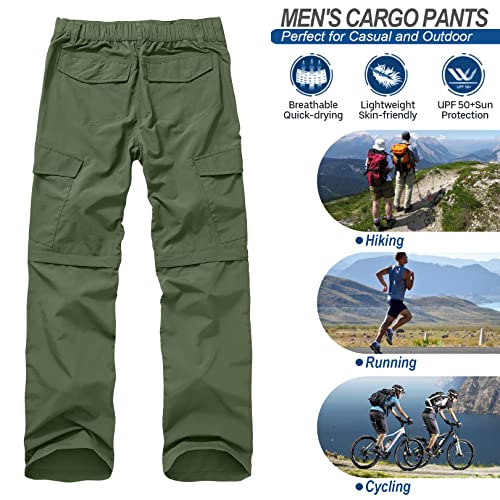 Mens Hiking Pants Convertible Quick Dry Zip Off Upf Lightweight Fishing Travel Camping Safari Pants,Army Green,42 #TOP5