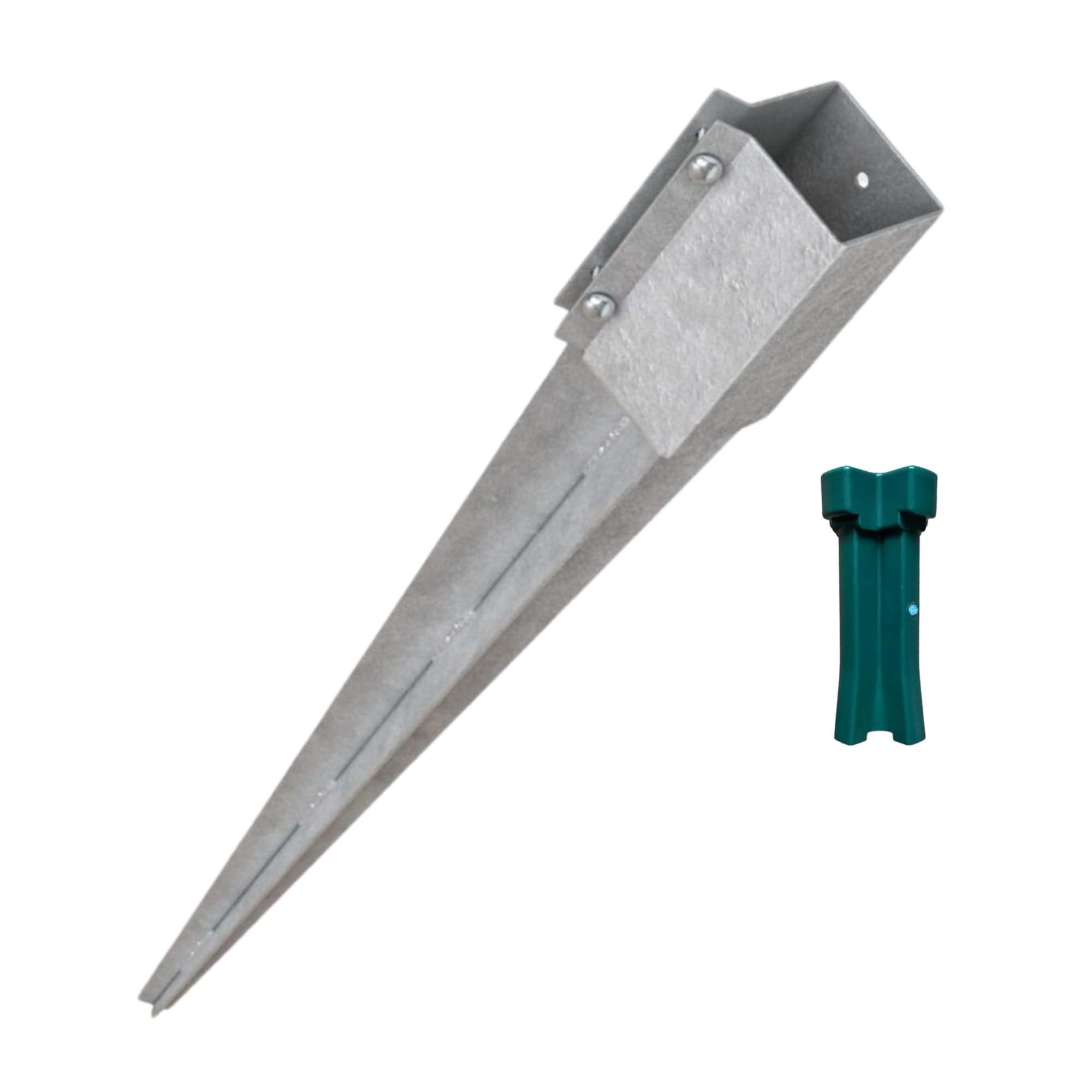 [FIXINGS DIRECT] Dual Galvanised 100mm (4") Industrial Fence Post Spike Support 750mm Long Drive Down Post Spike Fence Post Spikes For Wooden Posts (Includes Free Driving Tool) (10, 100mm (4"))
