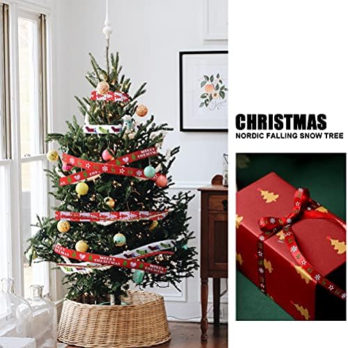 Christmas Ribbon, Red Christmas Ribbons for Crafts Gift Wrapping Wired 10mm Wide, Grosgrain Satin Merry Xmas Ribbons Roll and Trimmings for Crafting Bows Presents Wreaths Tree Decorations