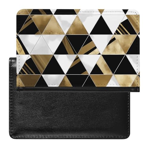 Personalized Fashion Modern Black White Gold Triangles Passport Holder Waterproof Passport Protector for Travel Essentials Classic Passport Wallet with Slots PU Leather Passport Cover Holder