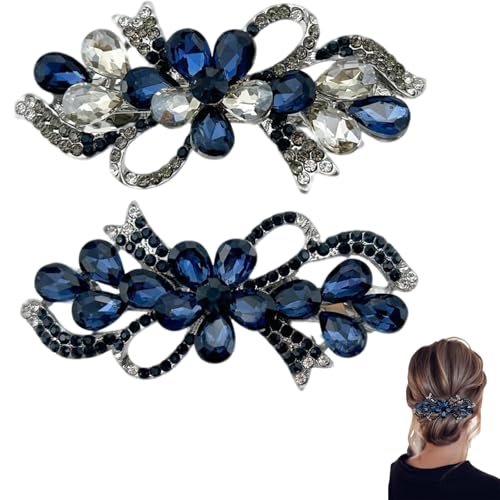 Hair Clips - Homiladi 2PCS Vintage Blue Hair Grips for Women | Floral Rhinestone Hairpin | Jewelry Design Decorative Hair Grippers | Elegant Hair Accessories for Girls Wedding Birthday Prom Gift