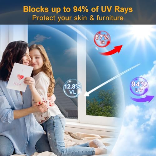 Image of One Way Window Privacy Film See Out Not in, Window Tint for Home, Reflective Mirror Glass Windows Coverings Sun Heat UV Blocking, Black-Silver, 23.6 Inch x 78.74 Inch