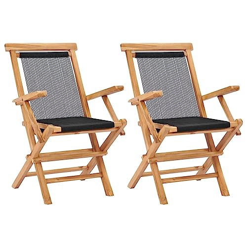 Xichuzi Sillas de jardín Plegables 2 uds, Silla para Exteriores, Silla De Playa, Mueble De Jardin, Sillas Terraza Exterior, Sillas Terraza, Madera Maciza de Teca y Cuerda