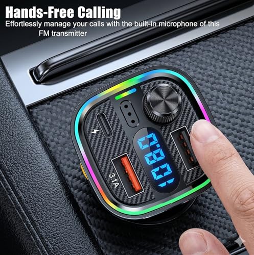 Image of Jaxter Bluetooth 5.3 FM Transmitter for Car with 20W Fast Charging USB-C Port, LED Screen, Hands-Free Call & Music Player Adapter (C26)