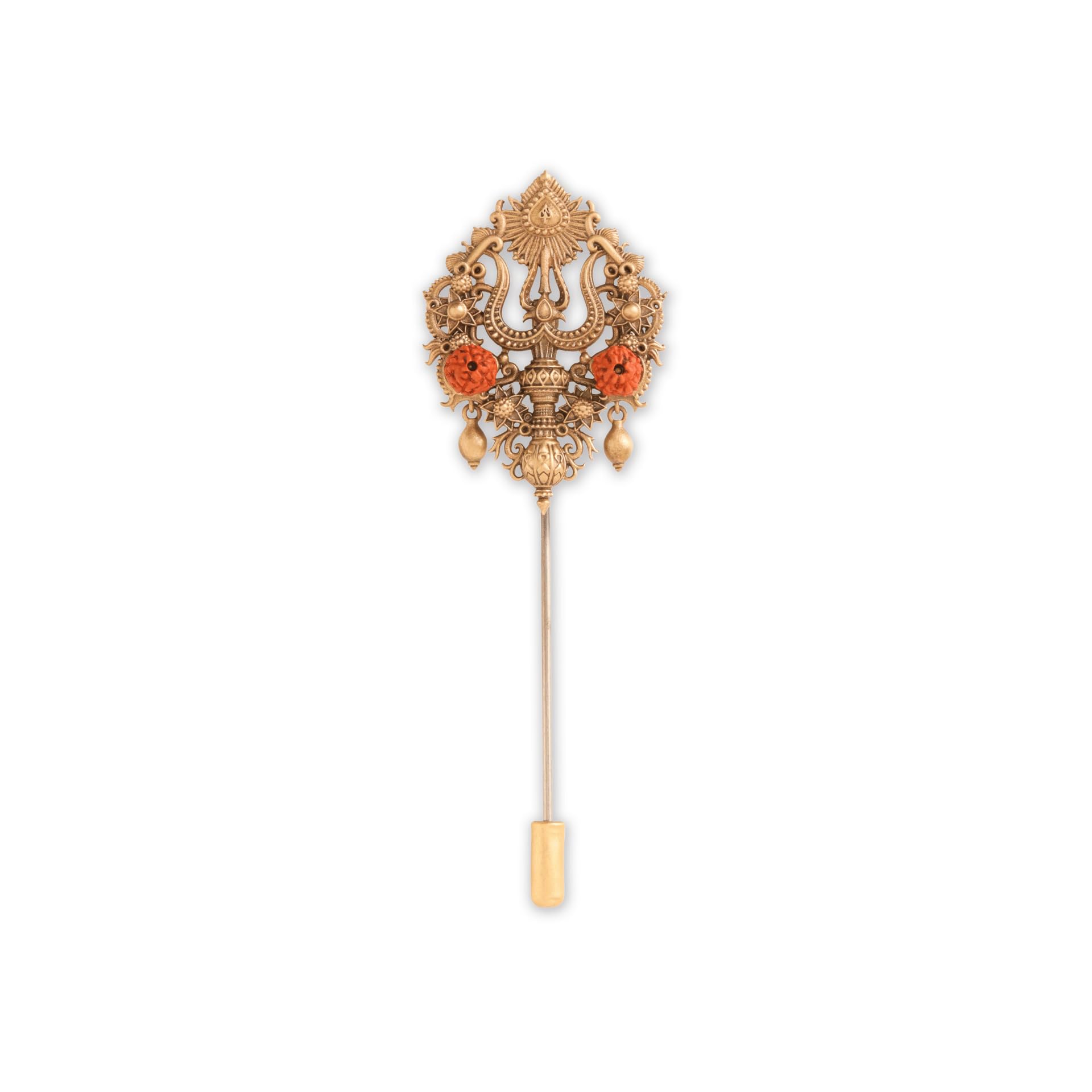 cosa nostraa Men Antique Gold Rudraksha Trishul Brass Lapel Pin | Premium Designer Lapel Pin for Formal, Ethnic, Wedding & Festive-picture-26