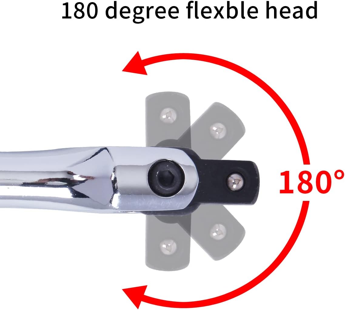 18Inch 1/2 3/8 Breaker Bar 180 Degree Rotatable 1/2 Drive with 1/2 to 3/8 Adapter, Heavy Duty Steel Construction for Breaking Rusted, Stubborn, Stuck Nuts and Bolts