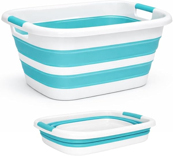 Edihome, Bacinella Pieghevole 26 L – Bacinella Bucato e Organizer Lavanderia Compatta – Cesto Portabiancheria Salvaspazio per Casa e Lavanderia (Turchese) - 1