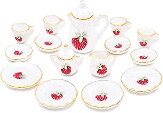 Odoria 1/12 Miniature Porcelain Tea Set 15Pcs Dollhouse Decoration Accessories, Strawberry