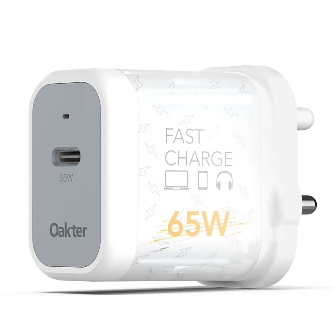 Oakter 65W Fast Charger | Type-C Fast Charging Adapter for Laptop, Mobile, MacBook, iPhone 15 & Newer, iPad, Samsung | White | 3- Pin Plug (Adapter)-image-36