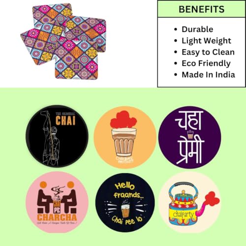 Image of Zesta Coasters for Cups Set of 6 / Wooden Coasters for Bar Accessories for Home /Tea Coaster Set of 6 / Waterproof Dining Table Decor Glass Cover