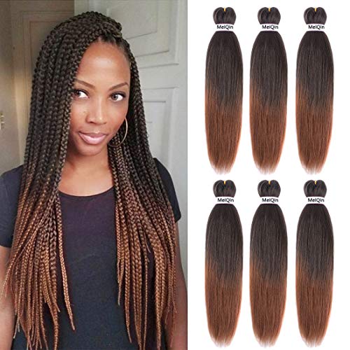 MeiQin Pre Stretched Braiding Hair 22" Yaki Texture Braid Hair Extensions 6Pcs/Lot Mixed Color Hot Water Setting Crochet Twist Hair (22 Inches, 1B/30)