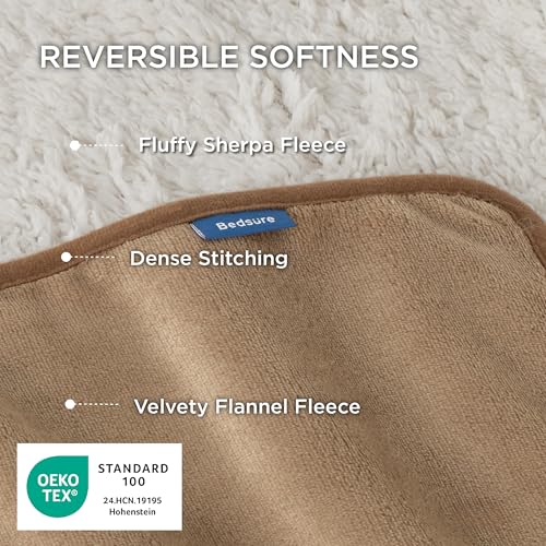 Image of Bedsure Waterproof Dog Blankets for Small Dogs - Small Cat Blanket Washable for Couch Protection, Sherpa Fleece Puppy Blanket, Soft Plush Reversible Throw Furniture Protector, 25 inchX35 inch, Camel