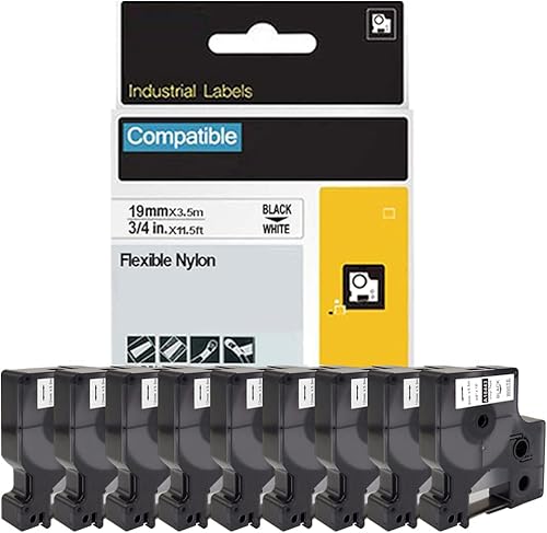 Paquete de 9 cintas de etiquetas FlyLong compatibles con DYMO 18489 de 0.748in de repuesto para DYMO Rhino 4200, 5200, 5000, 6000, negro sobre