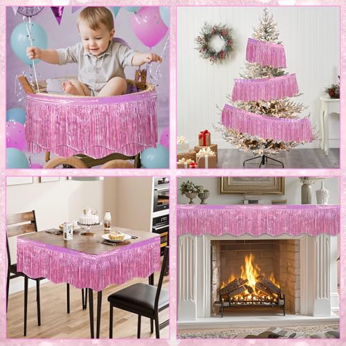 Image of LOLStar Pink Foil Fringe Tinsel Garland, Tinsel Streamers Banner, 6 Pack | 60Ft Metallic Tinsel Streamers Banner, Glitter Photo Booth Props for Wedding, Parade Float, Gender Reveal Party Decor
