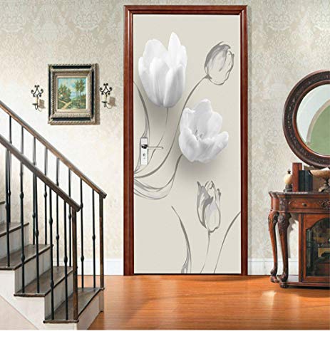 Adesivi Murali Porta 3D,Motivi Floreali Bianchi