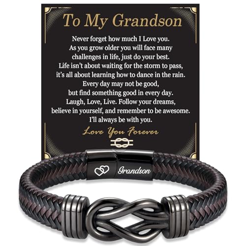 EPIRORA Leather Bracelet Gifts for Boys Happy Birthday Teenage Boy Grandson Gifts Christmas Valentines Graduation Boys Bracelet Presents for Grandson