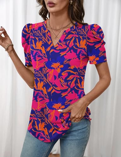 Image of LOMON Spring Summer Tops for Women 2026 V Neck Puff Short Sleeve Tops Fashion Trendy Work Blouses Dressy Casual S-XXL