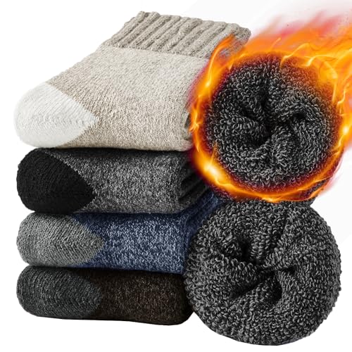 J-BOX Wool Socks for Men Cold Weather Thermal, Warm Crew Winter, Thick Hiking Socks 4 Pairs