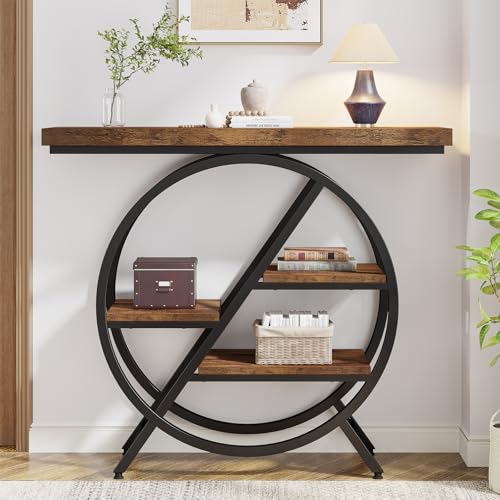 Tribesigns Table Console, 100 cm Table d'entrée avec Plateau épais, Industrielle Table de canapé Tables d'appoint avec Cadre métallique géométrique pour Le Salon, l'entrée, Brun Rustique – Image 7