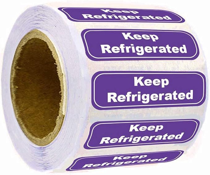 Keep Refrigerated Stickers Waterproof Purple 0.5 X 1.5 Inch Refrigerated Stickers Warning Labels 500 Pcs