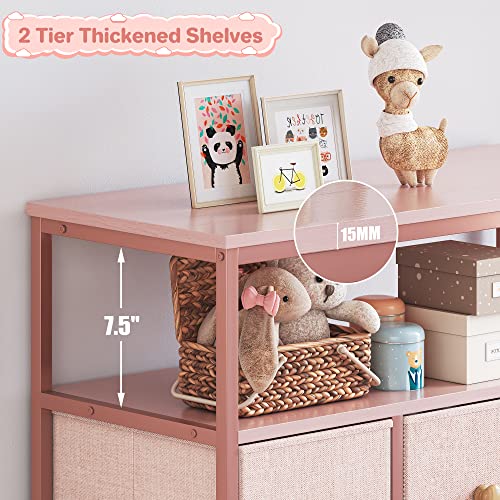 Enhomee Pink Dresser For Bedroom With 7 Drawers And 2 Shelves, Pink Dresser For Girls Bedroom With Wooden Top And Metal Frame, Dressers & Chest Of Drawers For Bedroom, Closets, Nursery, Pink #TOP3
