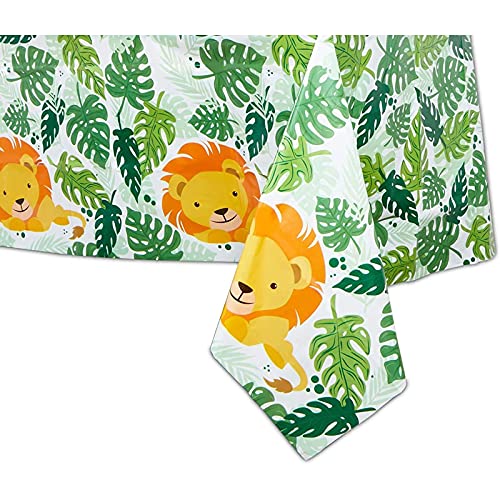 Image of BLUE PANDA Lion Party Decorations Tablecloths - 54 inch x 108 inch, Green, 3-Pack Plastic - Plastic Safari Tablecloths Safari Birthday & Lion Theme Birthday Decorations