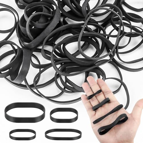 80 Stück Große Gummibänder 4 Größen Schwarz Gummiringe Elastische Breite Dicke Gummibänder Wiederverwendbar Taktische Gummibänder UV-Hitze-Kältebeständige Gummiband für Camping Survival