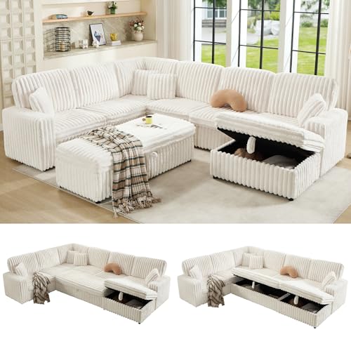 AMERLIFE 130" Modular White Faux Fur Sectional