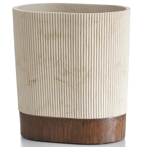 Image of Polytree Natural Travertine Match Wooden Bathroom Trash Can 1.8 Gallon(7 Liter) Small Kitchen Garbage Can,Living Room Bedroom Trash Can, Decor Wastebasket for Home Office (Handmade of Resin)