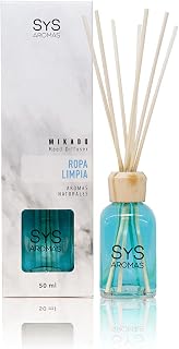 SYS Aromas Ambientador Mikado Ropa Limpia - Difusor con 8 Varillas de Ratán - Larga Duración - Marmol Collection - Ideal para Hogar, Oficina, Baño - 50 ml