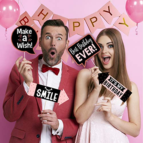Image of Zyozique 24 Pcs Rose Gold Theme Photobooth Props for Birthday Girl /Photobooth,Birthdays Parties Items Decorations Supplies /Birthday Photo Booth Props - (Rose Gold)
