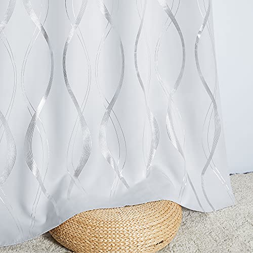 PONY DANCE Blackout Silver Wave Line Curtains, Thermal for Living Room Door Bedroom Kids, Greyish White, 66 Inch Wide - Image 3
