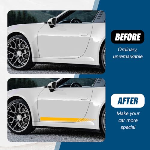 Image of 2Pcs Sports Racing Stripe Graphic Stickers, Side Door Vinyl Decals, Universal Car Decoration Accessories (Yellow)
