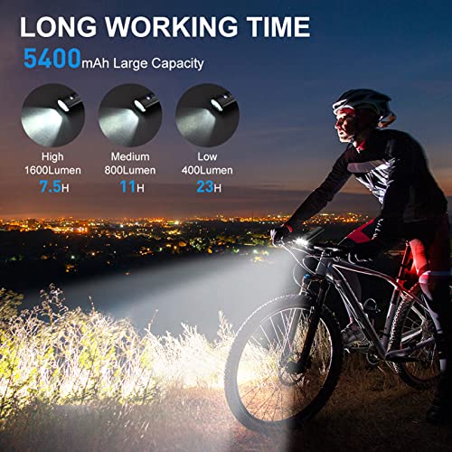Bike Light Set Usb Rechargeable - 5400Mah Bike Headlight & Taillight With Digital Display,3 Led Super Bright 1600 Lumen 6 Lights Modes For All Bicycles, Road, Mountain, Night Riding #TOP1
