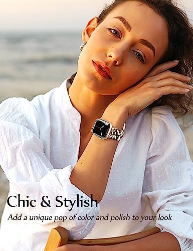 JR.DM Resin Stretchy Tortoise Fancy Beaded Bracelet Women Compatible with Apple Watch Band 42mm(S3/2/1) 44mm 45mm 46mm 49mm Strap Wristband for iWatch Series 11/10/9/8/7/6/5/4/3/2/1/SE/Ultra(M) — view 5