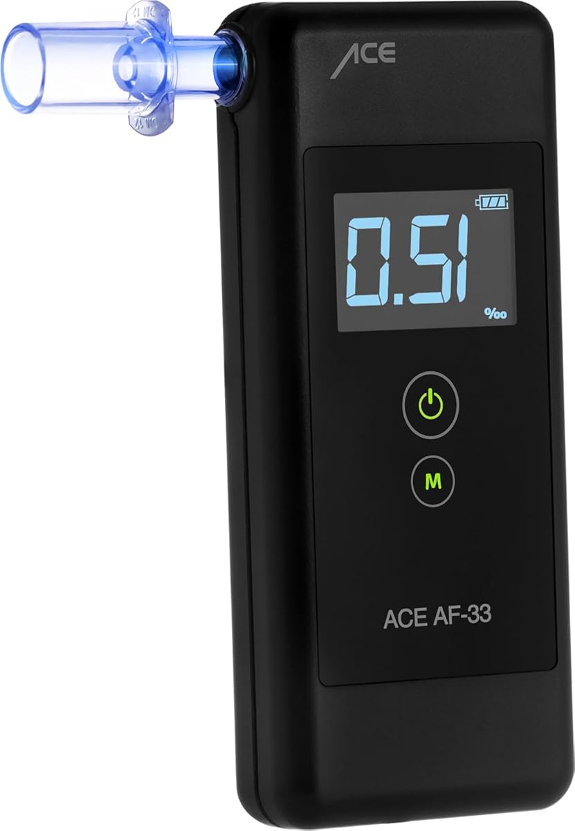 ACE AF-33 Alkoholtester - der #1 Promilletester laut BILD mit Note 1,1 (Test 2025) - 95,8% Richtigkeit (TU Wien, Januar 2026)