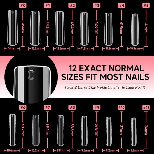 Image of UNA GELLA Nail Tips Square Fake Gel Nails Tips 120 PCS No C Curve XXL Extra Long Full Cover Square Straight Curved Tapered Acrylic Nails for Press on Nail Extensions Salon Home DIY with Box