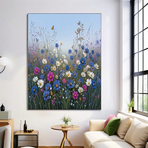 Affiche moderne salon et chambre 80x120 cm de style pastoral naturel bleu avec fleurs