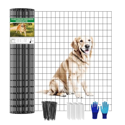 YAGJIA Welded Wire Fence 48inch x 50ft, Black PVC Coated Garden Fencing, 2 inch x 3inch 16Gauge Chicken Wire Fence Roll, Anti-Rust Metal Fencing for Yard Plant Protection Poultry Netting