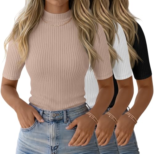 Image of Neer 3 Pack Women's Mock Neck Ribbed T-Shirts