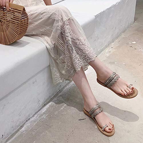Image of Women's Rhinestone Flat Sandals, Women Flip Flops with Clip Toe RingBeadeed Rhinestone Crystal Jeweled Sandal Shoes for Summer Beach Oceanside Holiday Outdoor
