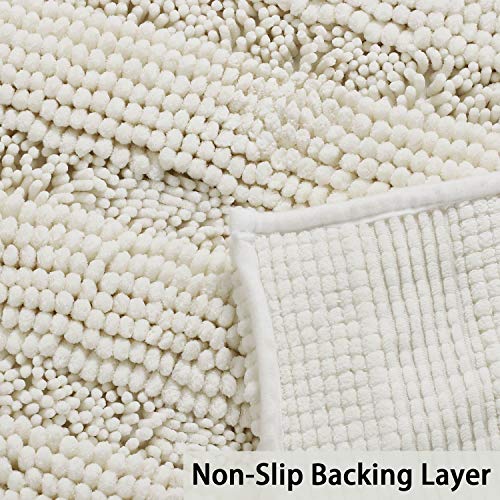 Image of Luxury Chenille Bath Rug Sets for Bathroom Extra Absorbent Bath Mat With Toilet Floor Rug, Non-Slip, Machine-Washable, Shaggy Carpet Rug Soft, Plush Rugs for Tub Shower 20 inch x 32 inch /20 inch x 20 inch, Shag Ivory