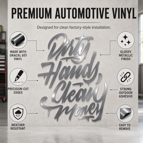 Image of GRITKULTURE Dirty-Hands-Clean-Money Decal Sticker for Vehicle Truck Bumper Cars Window Wall Mirror Decoration (Metallic Grey)