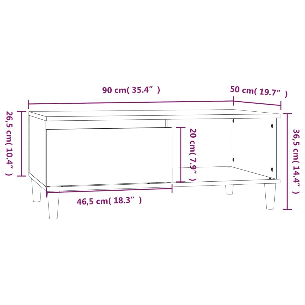 Mesa de Centro Madera contrachapada Negro Mesa de Centro Nórdica con Cajón y Almacenamiento para Salón 90x50x36,5 cm