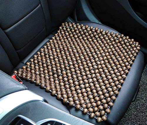 Funda de asiento con cuentas de madera natural y diseño cuadrado 3