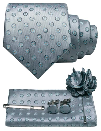 Image of JEMYGINS Mens Tie and Lapel Pin Necktie Pocket Square Cufflinks and Tie Clip Sets for Business Casual 5PCS