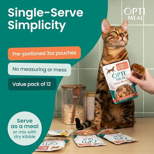 Image of Optimeal Wet Cat Food Grain Free - Chicken & Salmon Tender Morsels, High Protein Premium Nutrition Made with Natural European Ingredients, Adult Cat Pouches 3oz (Pack of 12)