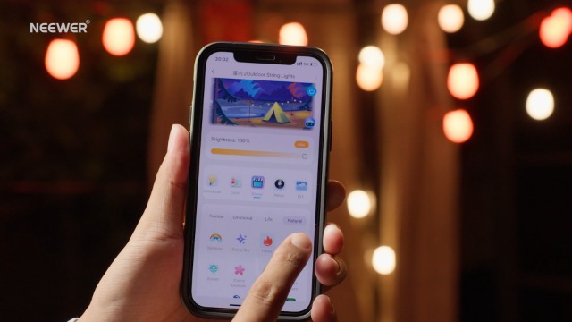 Image of NEEWER 96ft Outdoor String Lights, App Control Smart AI RGB IC W Hanging Outside Warm White Patio Balcony Backyard Lighting, IP65 Waterproof, 30 LED Bulbs,50+ Scenes, Compatible with Alexa Google,NR01